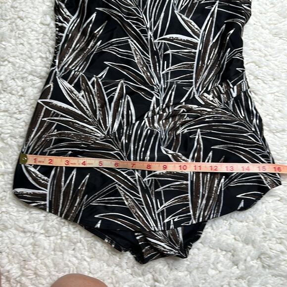 Gottex Brown Black Silver Leaf Pattern One Piece Swimsuit Flattering Cut PP20 - Picture 6 of 11